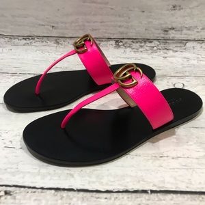 Gucci, gold GG flip flops, size 38.5